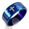 Whole Jewelry Lots 50pcs English Lord's Prayer Bible Cross Stainless Steel Rings Men's Fashion Jesus Wedding Rings R317N