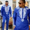 Dashiki hommes haut pantalon ensemble 2 pièces tenue ensemble hommes africains vêtements 2018 riche vêtements africains pour hommes dashiki chemise avec pantalon2916