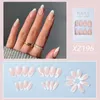 False Nails 24pcs/Set Almond Wavy Lines Fake With Design Full Cover French Art Press On Detachable DIY Manicure