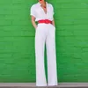 Active Pants Women V Neck Two Piece Set Jumpsuit Short Sleeve White Blue Vintage Rompers Womens Plus Size Long Summer Jumpsuits