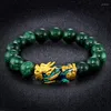 Bracciale con perline in pietra di malachite verde naturale, colore oro, Brave Troops Pixiu, portafortuna, gioielli Dropship
