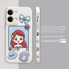 Cas de téléphone portable Cas pour OPPO RENO 8 7 9 6 7SE 5 4 4SE 4 3 4G 5G PRO PLUS Couleur Simple Couvercle de boitier en silicone liquide Funda Cartoon Princess Ariel L230916