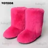 Botas de inverno femininas botas de neve de pele peluda botas de lã sintética femininas de luxo botas de pele macia botas de fundo grosso de algodão deslizamento no tornozelo arco-íris babiq05