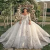 2023 Luxury Ball Gown Wedding Dresses Sexy V Neck Long Sleeves Lace Flower Appliques Sequins Beaded Floor Length Ruffles Custom Ma288Z