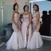 Afrika Denizkızı Nedime Elbiseleri Uzun Karışık Stil Aplikler Kapalı Omuz Düğün Konuk Giyim Bölünmüş Yan Sayın Honor Gowns Prom 2732