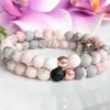 MG1102 Bracelet en pierre naturelle de jaspe zèbre rose cristaux de guérison Bracelet Mala Yogi pour femmes diffuseur d'huile essentielle de roche de lave Bra279b