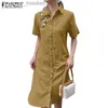 기본 캐주얼 드레스 Zanzea 여자 한국 캐주얼 짧은 슬리브 라소펠 사이드 플라켓 셔츠 드레스 L230916