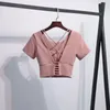 LU-070ロゴスポーツトップとチェストパッドの女性の夏の夏の短袖のスポーツピラティスの服、へそと美しいバックフィットネスの服