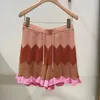 Shorts femininos modx 2023 verão malha mulheres casual elástico babados design cordão calças de cintura alta