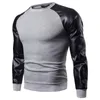 Men's T Shirts Leather Sleeve Tee For 2023 Spring Autumn Pullover Large Size Men Casual Color Matching Round Neck Breathable Sports