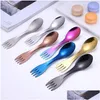 Spoons Two Head Spoon Fork Stainless Steel Home Kitchen Dining Flatware Noodles Ice Cream Dessert Outdoor Cam Tableware Cutlery Drop D Dhdlg