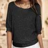 Chandails pour femmes frontière de printemps style européen et américain couleur unie col rond tricots femmes élégantes 34 manches haut hommes sweat à capuche chaud 230915