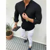 Herrklänningskjortor Fashion Mens Summer Long Sleeve Shirt Button Up Business Work Smart Formal Tops Black White Blue Pink287G