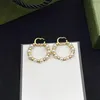 Newest Designer Pearl Circle Earrings Charm Women Double Letter Eardrop Girl Pendant Studs For Party Date Gift249P