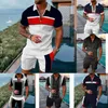 Roupas de treino masculino novo verão 2 peça calças conjunto oversized floral geo zíper polo calças outfits verão streetwear2951