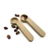 Design Wooden Coffee Scoop With Bag Clip Tablespoon Solid Beech Wood Measuring Tea Bean Spoons Clips Wholesale