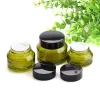 wholesale 15g/30g/50g Green Glass Cream Jar Empty Refillable Cosmetic Lotion Lip Balm Eye Cream Body Facial Mask Makeup Sample Storage LL