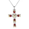 Simple Ruby Diamond Cross Pendentif Réel 925 Sterling Silver Party Pendentifs De Mariage Collier Pour Femmes Hommes Moissanite Bijoux Cadeau2434