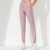 Active Pants Lu Brand med logo Ladies Pocket Elastic Jogger Snabbt torrt andningsnät Wide Leg Yoga Sports Fitness Leggings