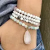 MG0994 새로운 도착 디자인 울부 짖음 및 아마존 팔찌 천연 6mm로도 나이트 108 Mala Yoga Jewelry 여성 장미 석영 펜던트 230Z