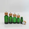 Frosted Green Glass Dropper Bottle 5ml 10ml 15ml 20lm 30ml 50ml 100ml With Bamboo Lid Cap 1oz Wooden Essential Oil Bottles Gowte