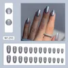 False Nails Press On Laser Aurora Silver Grey Nail Anti French Shining Oval Round Head Full Cover Manicure 24st Art