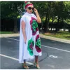 Abbigliamento etnico Abiti estivi da donna 2021 Stampa floreale grande Maniche corte Allentato Sexy Bazin Abito lungo Elegante Camicia Nigeria 247L