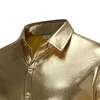 Chemises décontractées pour hommes Hommes Brillant Gold Coated Chemise métallique Marque à manches longues Slim Fit NightClub Wear Robe Hommes DJ Prom Stage S331I