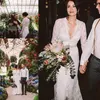 2020 Boho koronkowe wiejskie sukienki ślubne w ogrodzie głębokie V Długie rękawy Suknie ślubne Długość podłogi spośród szat de Mariee 266f