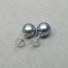 Stud Earrings 9-10MM Round Real Tahitian Cultured Gray Pearl 18K White Gold #0207