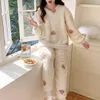 Vrouwen Nachtkleding Herfst Winter Kawaii Aardbei Cartoon Pyjama Sets Vrouwen Pyjama Flanel Loung Meisje Pijama Mujer Nacht Pakken Homewear