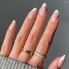 False Nails 24pcs/Set Almond Wavy Lines Fake With Design Full Cover French Art Press On Detachable DIY Manicure