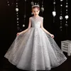 New Little Girls Dresses Shiny Appliques Toddler Ball Gown Flower Girl Dress Beaded Crystals Tulle Baby Kids Birthday Pageant Weddding Gowns 403