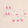 False Nails Dressy Sweet Girl Floral Pink Red Gradient Romantic Crushed Flower Almond Nail Finished Fake Full Cover Glue