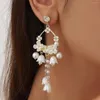 Dangle Earrings Lifefontier Temperament White Bell Orchids Flower Tassel Drop For Women Exaggeration Wedding Lily Pearl Earring Jewelry