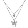 Pendentif Colliers Couleur Argent Brillant Papillon Collier Femelle Exquis Double Couche Clavicule Chaîne De Mariage Bijoux Cadeaux 230915