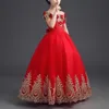 Luxury Gold Appliques Ball Gown Off the Shoulder Red Long Girls Pageant Dresses Kids Prom Party Dresses Flower Girl Dresses YTZ104309M