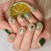 False Nails Press On Green Stainig Holo Love Fake Nail Medium Coffin Glossy Lime Gift For Girls Women Dating 24st