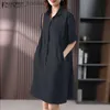 Grundläggande casual klänningar Zanzea kvinnor koreanska dagliga casual hformade kortärmade breasted lapel shirtdresses l230916