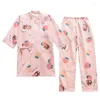 Women's Sleepwear High Quality Women Summer Print Flower Pajamas Set 2023 Japanese Ladies Lingerie Home Wear Casual Cotton Pijamas Suit