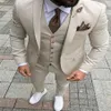 Nieuwe Beige Mannen Pakken Slim Fit Bruiloft Bruidegom Tuxedos 3 Stuks Jas Broek Vest Bruidegom Suits Man Blazer297p