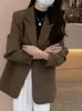 Ternos femininos unxx primavera outono feminino blazer sólido casual solto casacos duplos mulher jaqueta feminina comprimento médio roupas de escritório
