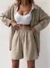 Women's Tracksuits Summer Suit Shirt and Short Sets Solid Color Casual Cotton Linen Blouse Shorts Two Piece Set Outfit 2023 230915