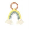 lioraitiin Accessories Newborn Baby Rainbow Teether Crochet Wood Ring Baby Teething Toy Natural Cotton Teething Toy313V