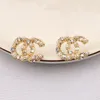 Gold Plated pearl diamond circular Stud Earrings Crystal Rhinestone Pearl Pendant Earring Luxury Designers Double Letters Stud Earring Jewelry Earstuds