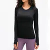 2024 Lu Lu Lemens Long Sleeve Yoga Terts Black Slim Crewneck Sweatshirts للنساء اللواتي يركضن على قمم الرياضة الشبكية tshirts Quick Dry Compal Litness Wear Velafe