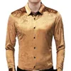 Mens Green Velvet Floral Dress Shirts 2020 Brand New Slim Fit Long Sleeve Velour Shirt Men Casual Button Down Shirt Male Camisas283r