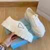 High quality Fashion Luxury Women Platform Designer Dress Shoes Triangle shoes low-top Ms height-increasing shoe Thick bottom canvas stitching sneakers size 35-40