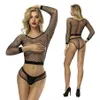 Bh Sets 2021 Vrouwen Sexy Mesh Sheer Exotische Dancewear Crop Top Lange Mouw See Through Visnet Shirts Slipje Slips Dames Linger216A