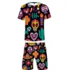 Men's Tracksuits Summer Men's Sets Day Of The Dead Sugar Skull 3D Print Short Sleeve T-shirt And Beach Shorts Two Piece 217d
